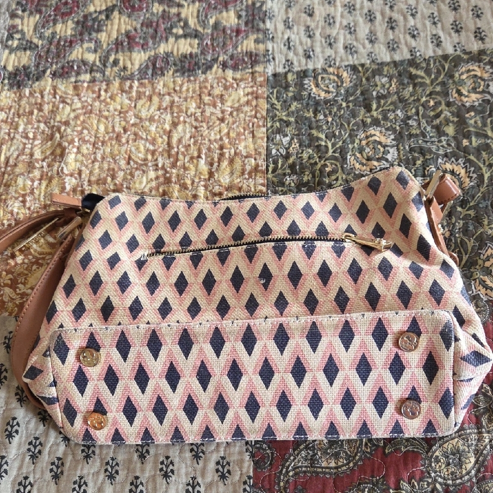 Spartina 449 Pink and Tan Diamond Shoulder Bag - Picture 2 of 3